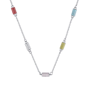 Collier en argent sterling S925 avec cinq pendentifs cylindriques en émail de couleur
