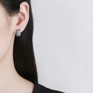 S925 sterling silver geometric square earrings with gradient blue and green zircon stones
