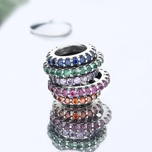 S925 silver charms with colorful cubic zirconia stones in rainbow sequence for necklaces