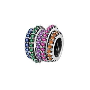 S925 sterling silver charm with colorful pave-set zircon stones for DIY bracelets