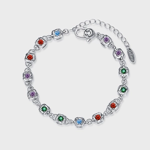 Retro 925 Sterlingsilber Regenbogen Zirkonia Würfel Armband Für Damen Distressed Quadratisch Edelstein Geometrisch Kette Schmuck