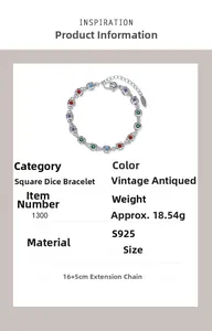 Details des S925 Silber Regenbogen Würfel Armbands mit bunten Zirkonia und Spezifikationen