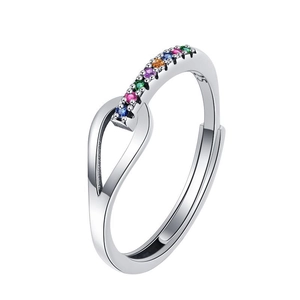 925 sterling silver open ring with colorful zircon gemstones and water drop design
