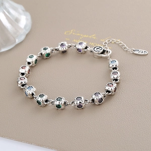 Vintage S925 Silber Regenbogen Zirkon Würfel Armband mit bunten Edelsteinperlen für Damen