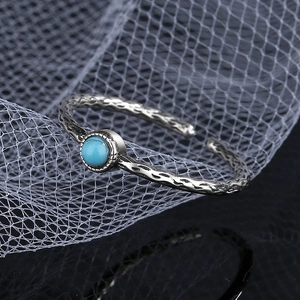 Vintage S925 Silberring mit Türkis, Hammerschlag-Textur und offenem Retro-Design für Damen