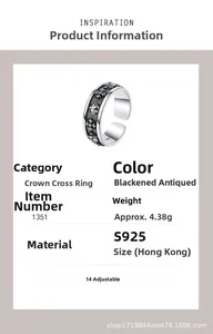 Close-up of S925 sterling silver crown ring showing vintage cross pattern and 4.38g weight