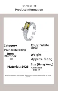 Vue détaillée de la bague en argent S925 avec zircon vert olive et texture perlée