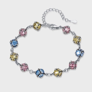 Bracelet en Argent Sterling 925 avec Zirconia Coloré Élégant Femme Chaîne de Main Balle en Verre Bijoux Réglables