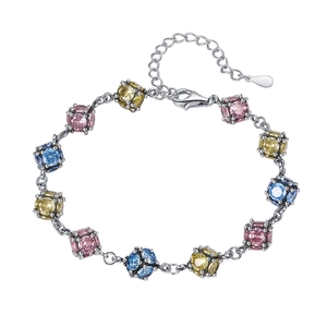 Bracelet à maillons en cristal de zircon coloré avec chaîne en argent ajustable