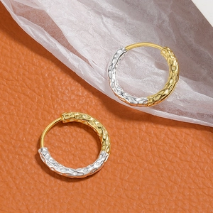 S925 sterling silver hoop earrings with two-tone gold and silver hammered texture design