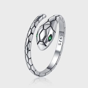 925 Sterling Silver Snake Ring Green Zirconia Eyes Antique Finish Adjustable Open Ring Men Women Vintage Jewelry Gift
