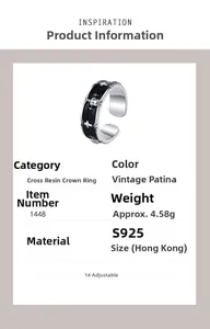 S925 silver iris crown ring details with size 14 adjustable band and 4.58g weight