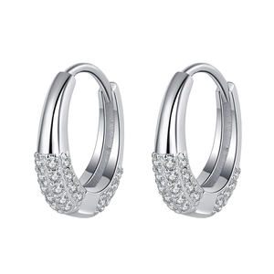 Boucles d'oreilles créoles ovales en argent S925 minimalistes avec pavé de zircons fins