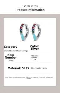 Detail view of S925 sterling silver colorful zircon earrings with blue enamel finish