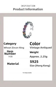Macro detail of S925 silver wheat ring with colorful zircons and vintage oxidized finish