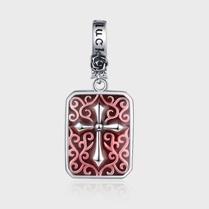 925 Sterling Silber Bohemian Kreuz Anhänger Halskette Für Damen Vintage Emaille Blumenmuster Quadratische Glücksmedaille Schmuck