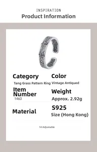 Detail view of vintage S925 sterling silver ring with engraved floral patterns