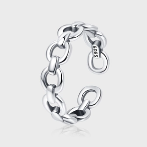 925 Sterling Silver Chain Open Ring For Women Vintage Distressed Adjustable Finger Ring Personalized Sweet Cool Style Jewelry