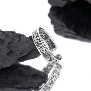 Anello aperto in argento sterling S925 vintage con incisione dettagliata a onde traforate