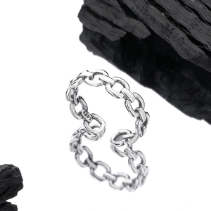 S925 sterling silver chain open ring with retro industrial style on black charcoal