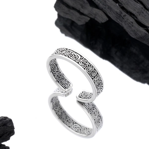 Anello aperto in argento sterling S925 con motivi vintage e finitura in stile retrò