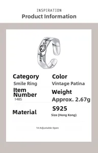 Macro view of 925 silver keep Smile ring details with vintage finish and weight specs