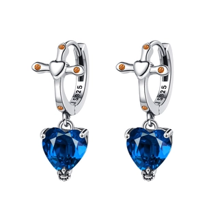 S925 sterling silver cross earrings with blue heart zircon and orange gemstones