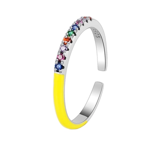 S925 sterling silver open ring with colorful gemstones and yellow enamel finish