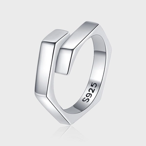 925 Sterling Silver Hexagon Geometric Open Ring Minimalist Adjustable Polished Finger Ring For Men Women Fashion Jewelry Gift