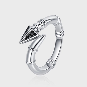 Vintage 925 Sterling Silver Arrow Open Ring For Women Minimalist Distressed Cupid's Arrow Adjustable Finger Ring Black Rhinestone Niche Jewelry