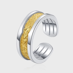Luxury S925 Sterling Silver Relief Floral Pattern Open Ring Two-tone Gold Silver Carved Adjustable Finger Ring Jewelry