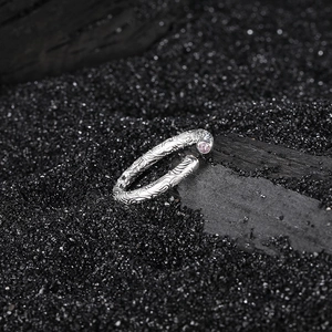 Vintage S925 silver open ring featuring engraved floral textures and a pink zircon gemstone