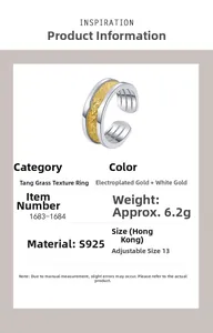 Macro detail of S925 sterling silver ring featuring golden floral relief and adjustable band