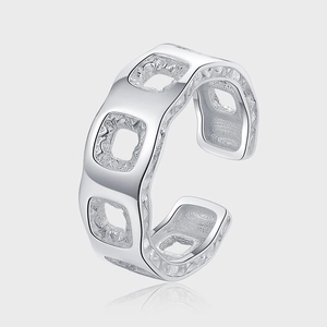 925 Sterling Silver Geometric Hollow Square Open Ring For Women Minimalist Industrial Hip Hop Punk Adjustable Finger Ring Jewelry