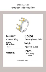 Detail view showing technical specifications and dimensions of S925 silver crown ring
