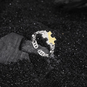 S925 sterling silver H-letter open ring with two-tone floral engraving in gold and silver