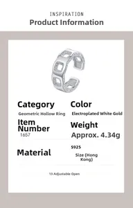 Detailed view of S925 sterling silver geometric hollow ring with adjustable band design