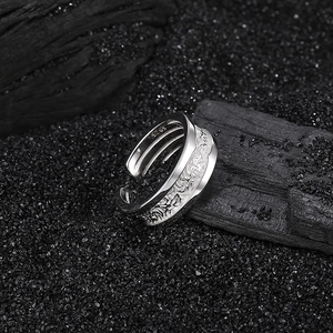 S925 sterling silver open ring featuring vintage relief patterns and industrial style