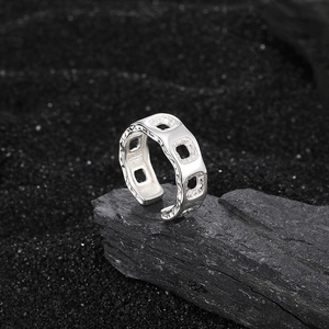 Minimalist S925 sterling silver open adjustable ring with hollow geometric square design