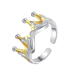 Elegant S925 sterling silver crown ring featuring a two-tone gold and silver open design