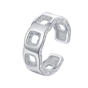 Minimalist silver S925 open ring featuring geometric hollow square design with high polish