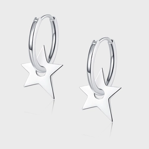 925 Sterling Silver Star Hoop Earrings For Women Dainty Star Pendant Drop Earrings Minimalist Fashion Jewelry Accessories