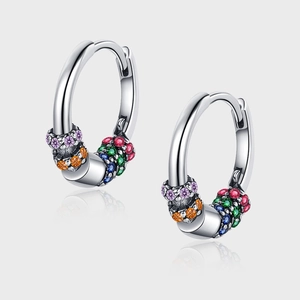 925 Sterling Silver Rainbow Hoop Earrings For Women Niche Design Colorful Inlaid Zirconia Huggie Hoop Earrings Fashion Jewelry Gift