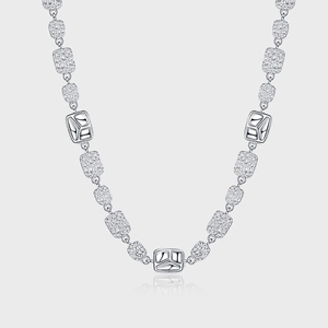 925 Sterling Silver Hammered Texture Square Chain Necklace For Women Heavy Design Hip Hop Rhinestone Sweater Chain Fashion Jewelry