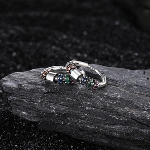 925 Sterling silver hoop earrings featuring colorful cubic zirconia rainbow stones