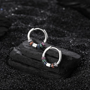 925 sterling silver hoop earrings featuring a colorful rainbow cubic zirconia inlay