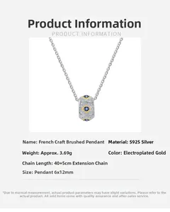 Detail view of S925 silver necklace pendant with blue gemstone and 6x12mm dimensions
