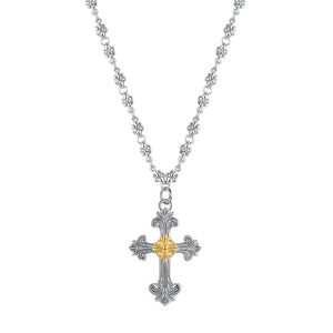 S925 sterling silver cross pendant necklace with gold wave pattern and gothic link chain