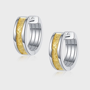 925 Sterling Silver Two-tone Gold Silver Arabesque Pattern Hoop Earrings Embossed Texture Vintage Chic U-shaped Jewelry For Women