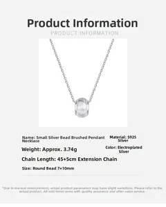 Detail showing S925 sterling silver bead pendant size 7x10mm and brushed finish texture
